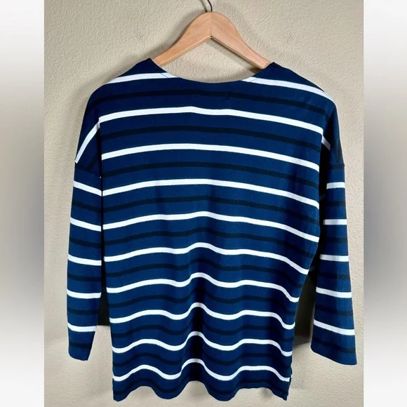 La Ligne New York Striped Cotton Breton Tee in Navy/Black/Cream - Picture 2 of 5